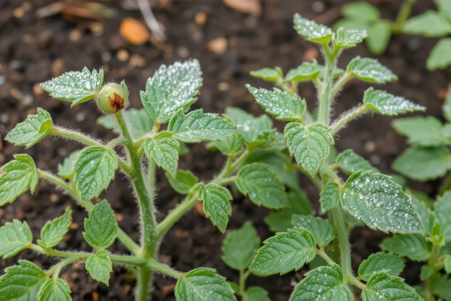 Plants de tomates abîmés par une gelée tardive