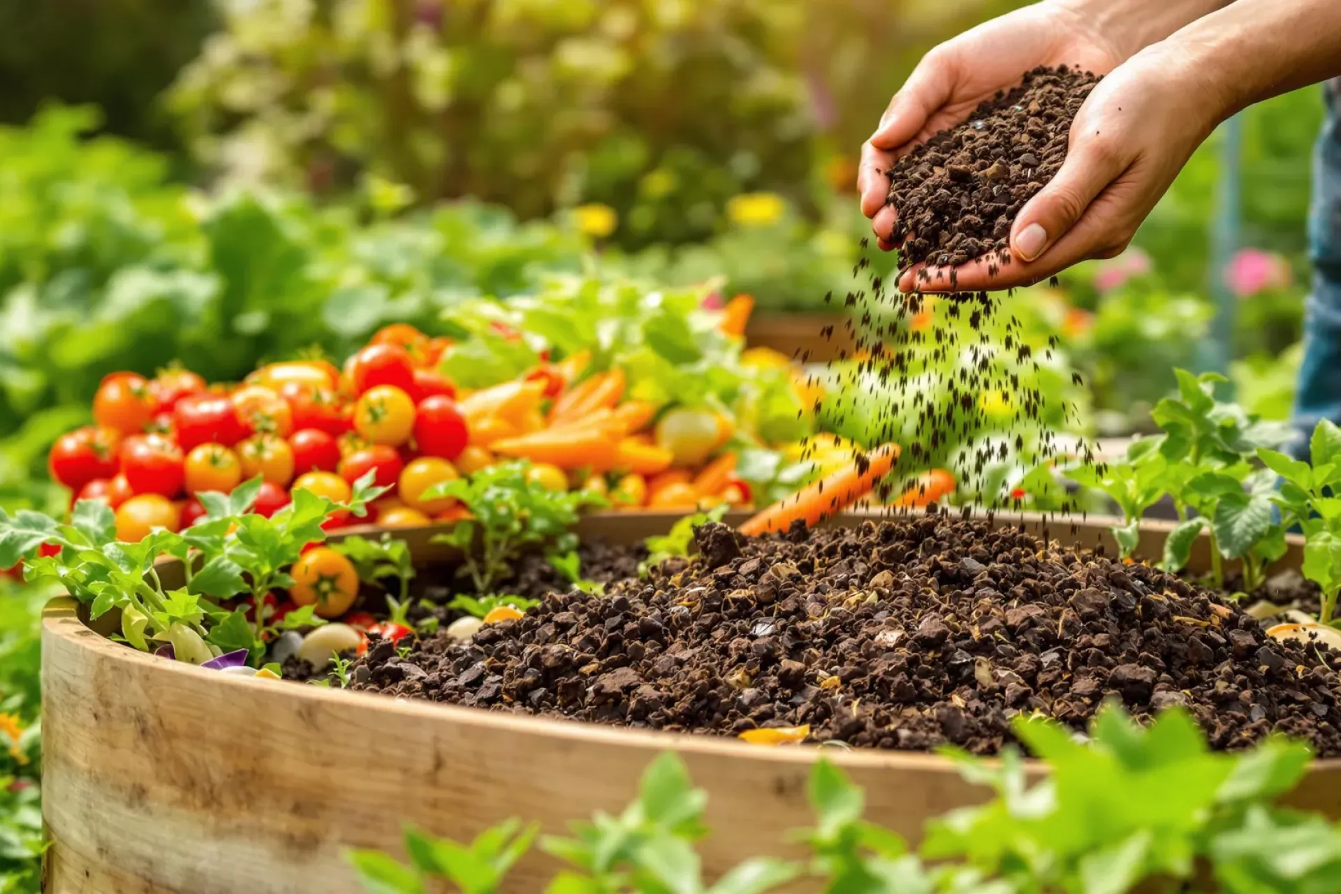 Un composteur dans le jardin