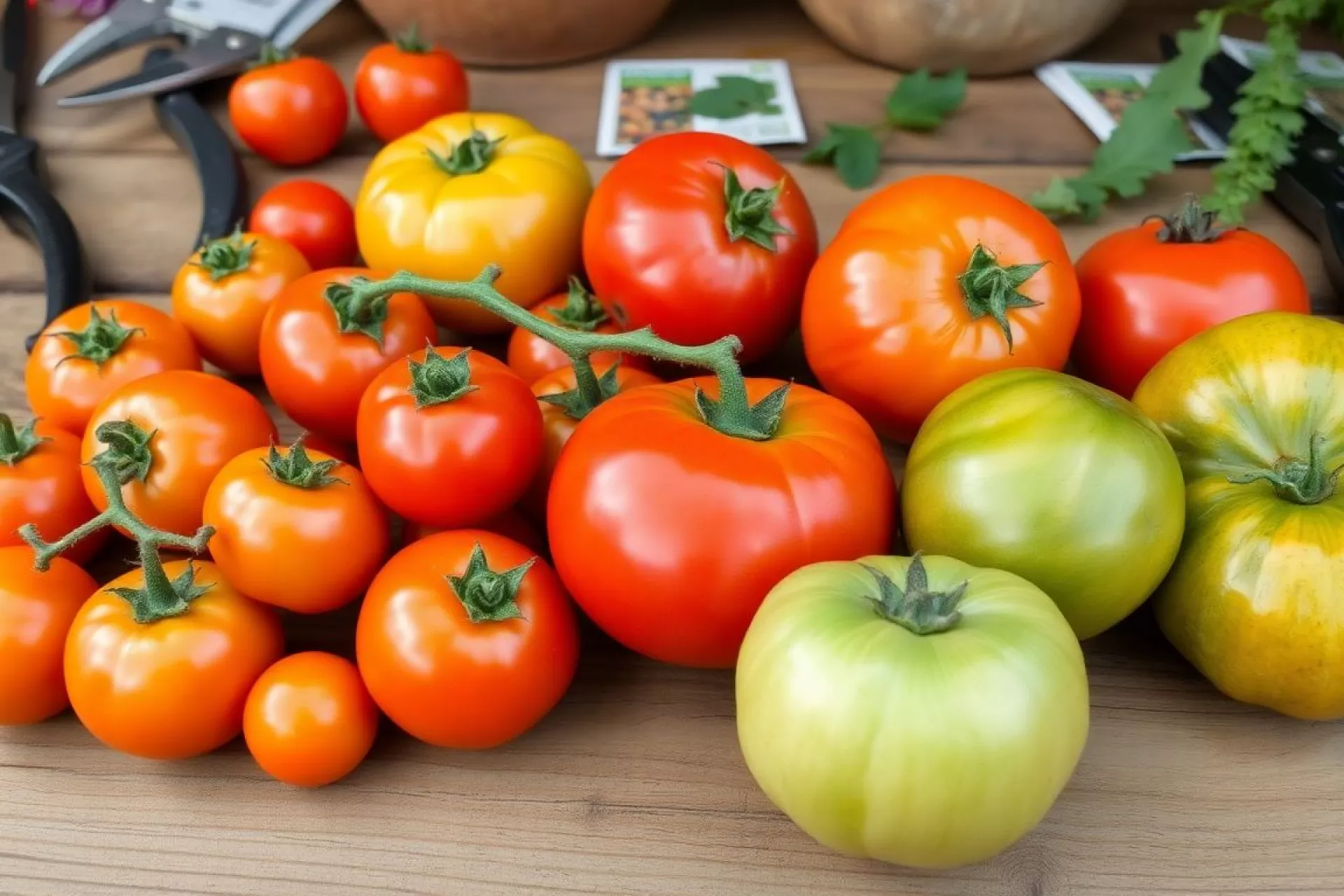 Variétés de tomates précoces et tardives sur une table de jardin